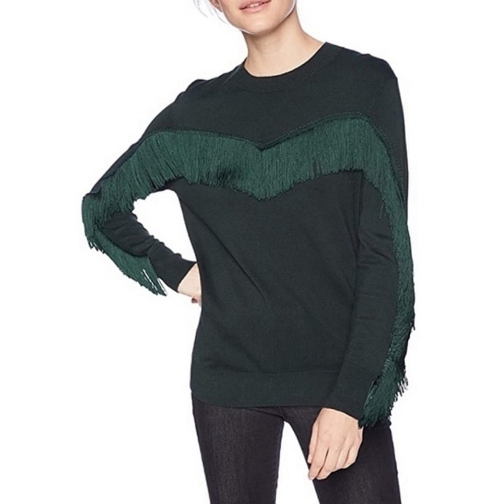 Ted Baker London Aniebal Dark Green Fringe Sweater Crew Neck Size 3 (6-8 US) - Picture 3 of 14